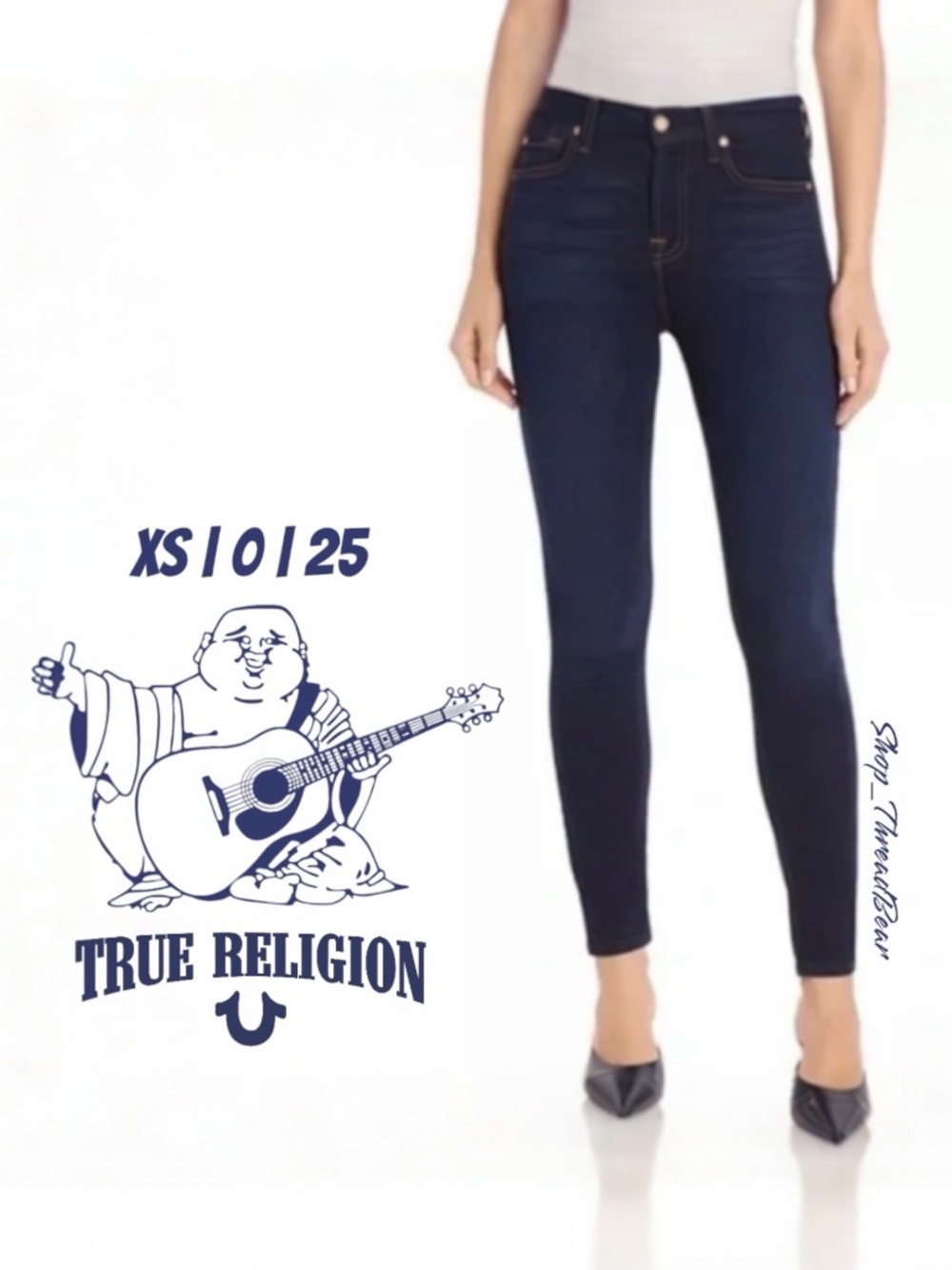 EUC. Low Rise [True Religion] Skinny Casey Stretchy Denim Blue Jeans | 25 XS 0